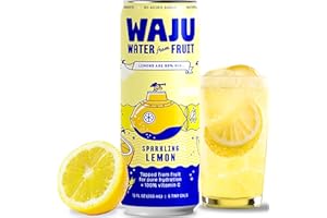 Natural Lemon Sparkling Water – Hydration from Real Fruit, No Added Sugar, Low Calorie Drink, Antioxidant & Vitamin C Rich, Organic Bubbly, Eco-Friendly Alternative to Flavored or Seltzer Water by WAJU, 12oz Cans (12-Pack)