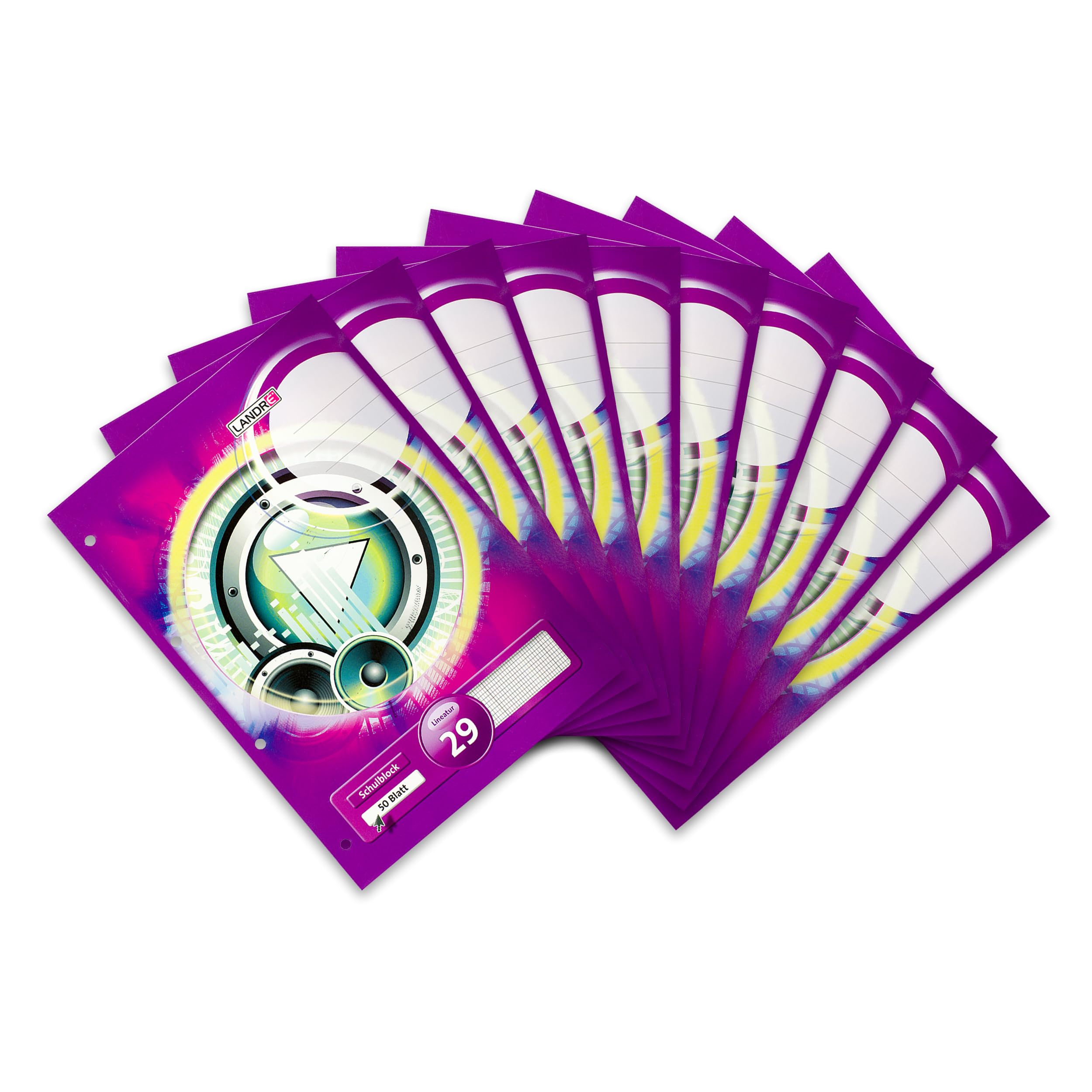 Landre School Pad, Pack of 10, DIN A4, Graph Pattern, 50 Sheets