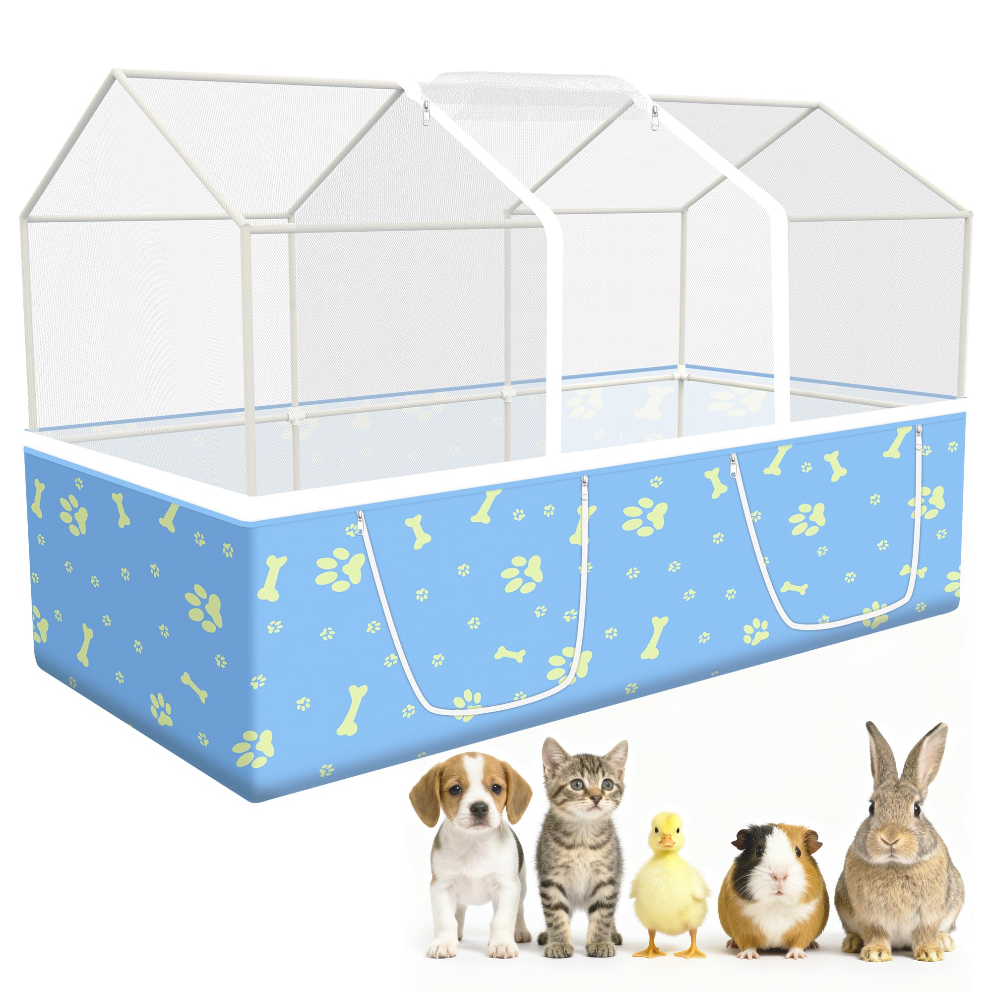 Photo 1 of MODESLAB Rabbit Cage, 48" x 24" Large Pet Playpen Enclosure for Small Animal- Guinea Pig, Hamster, Bunny, Puppy, PVC Frame Chicken Coop with Waterproof Tarp & Mesh Cover Indoor Outdoor