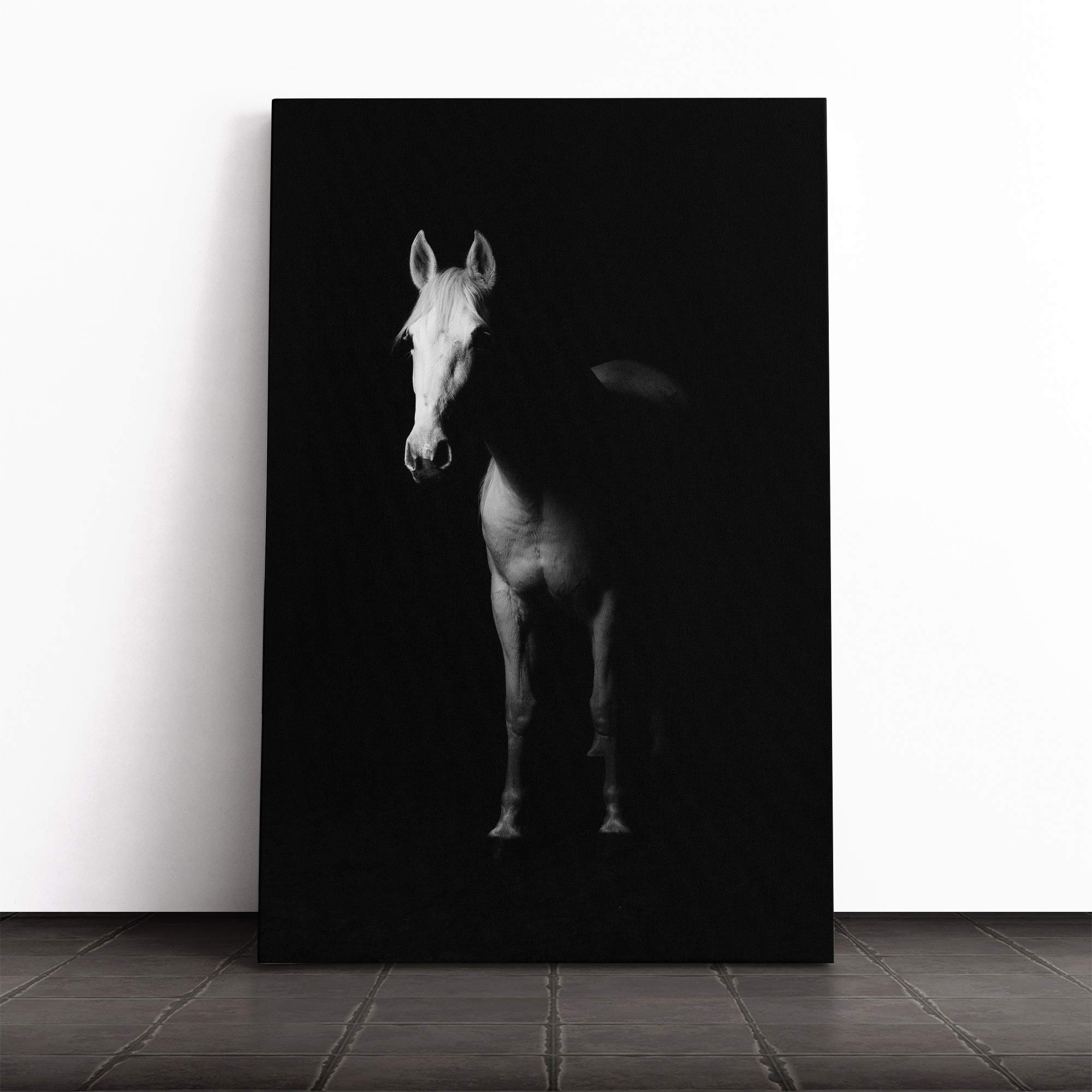 White Horse Canvas Print | Gallery Wrapped 30mm Frame Wall Art | 20x14 inches | Ready to Hang | Modern Animals Picture | Living Room Bedroom Lounge Office