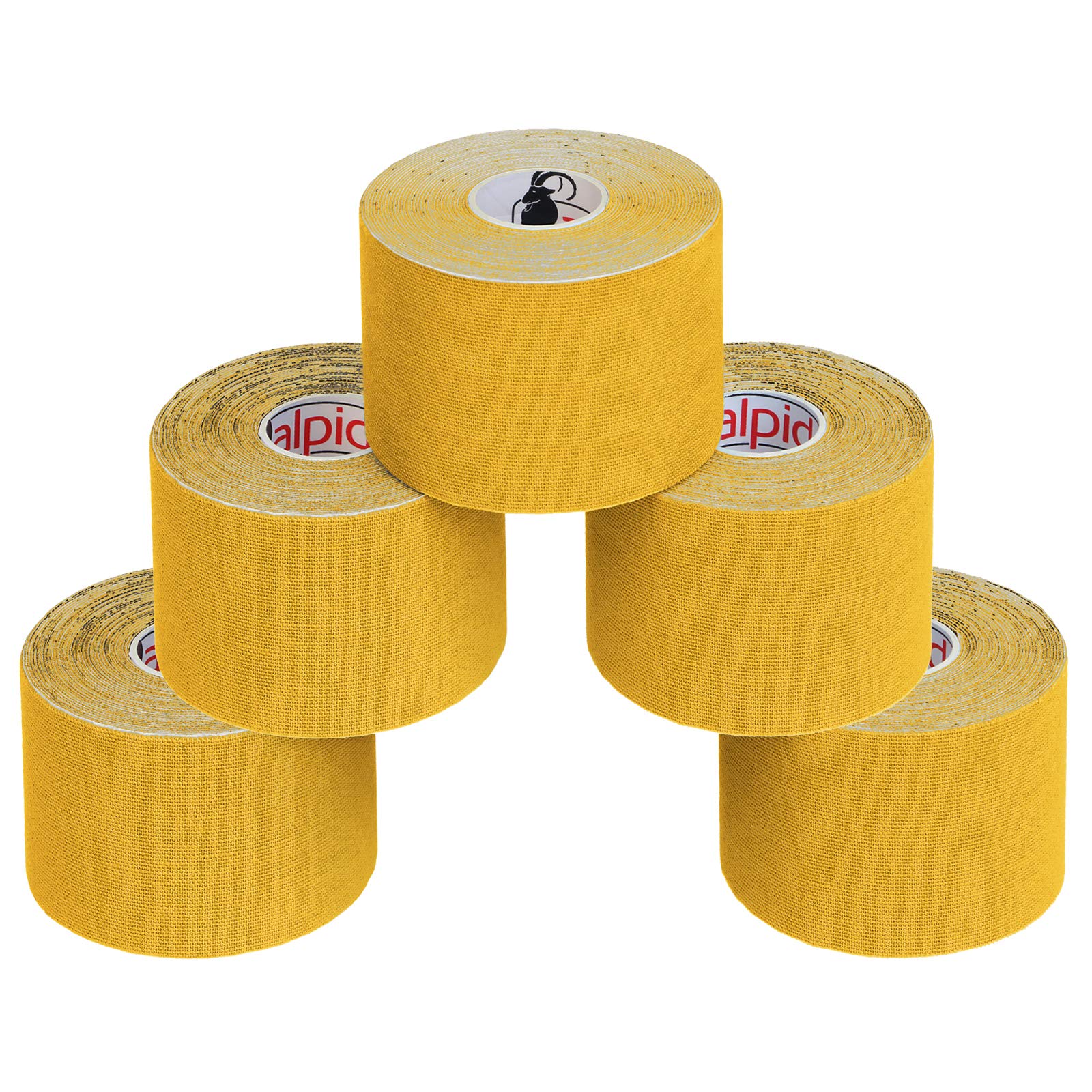 ALPIDEX 5 Rolls Kinesiology Tape Many Colors 5 m x 5 cm Application Examples E- Book Skin Friendly Muscle Support Elastic Strapping Tape, Colour:yellow