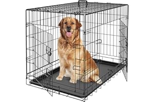 PET REPUBLIC Dog Crates for Large Medium Dogs Foldable Metal Wire Pet Dog Kennel 30/36/42Inches Indoor Outdoor Travel Dog Gage w/Double Door, Leak-Proof Pan