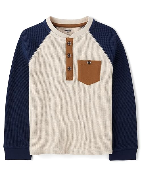 Gymboree,Boys,and Toddler Long Sleeve Thermal Henley Shirt,Vanilla Tidal Colorblock,8