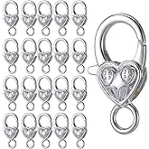 20 PCS Heart Lobster Claw Clasps, Vintage Antique Silver Alloy Metal Jewelry Clasp Large Heart Shaped Lobsters Claw Clasp Tibetan Jewellery Lobster Clasps for DIY Jewelry Necklaces Bracelet Making