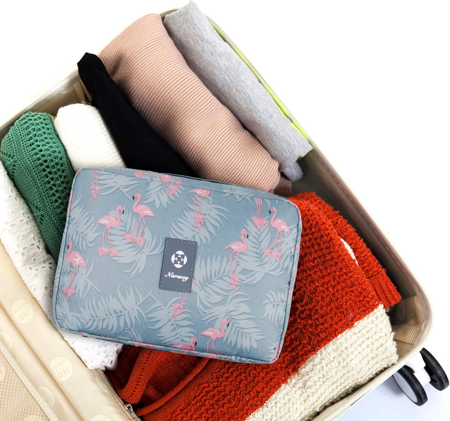 Hanging Travel Toiletry Bag Cosmetic Make up Organizer for Women and Girls Waterproof (A-Flamingo)