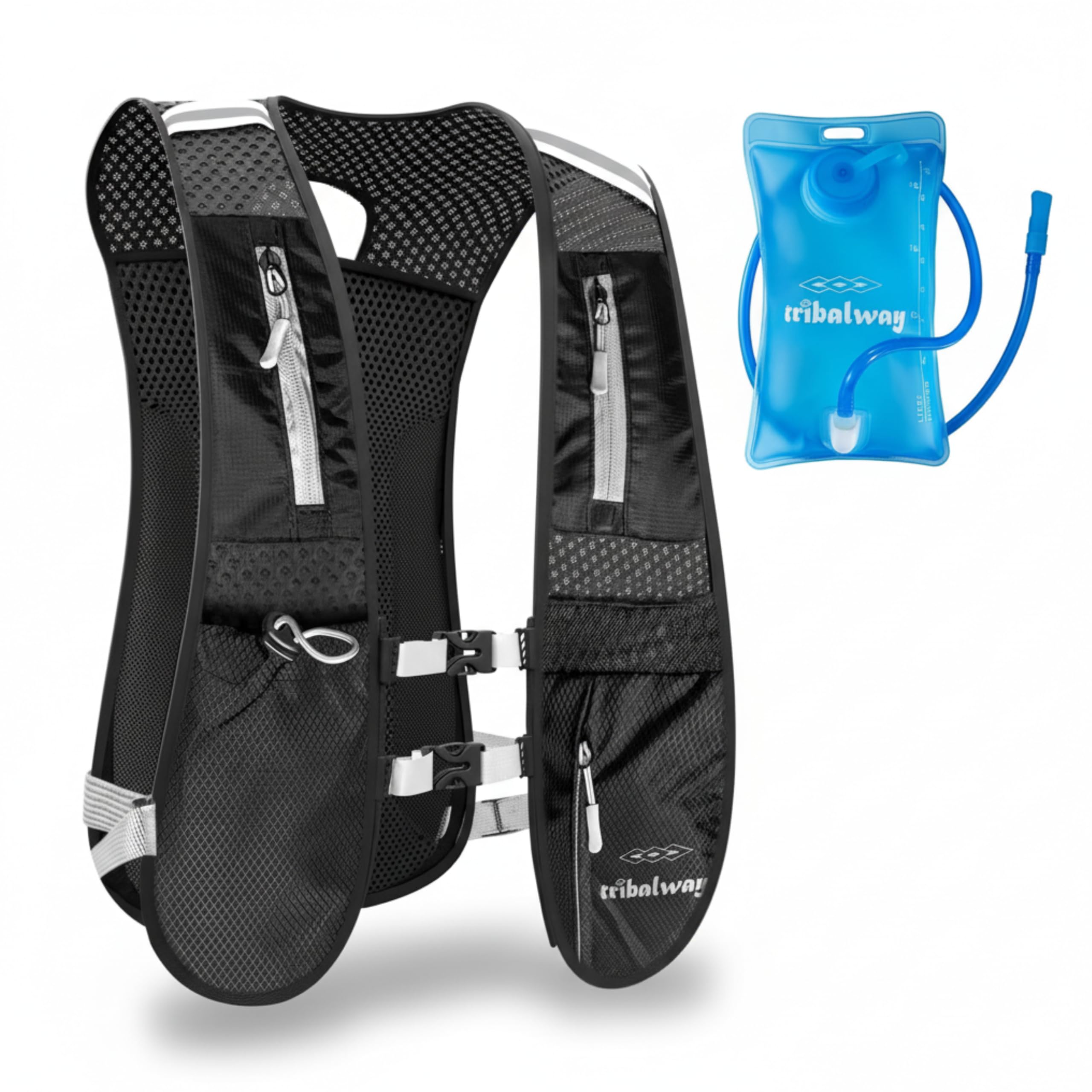 Tribalway Running Vest for Women & Men – Lightweight, Breathable Hydration Vest with 1.5L Water Bladder, Phone & Bottle Holder, Adjustable Fit & Reflective Strips, Running Backpack for Outdoor Running
