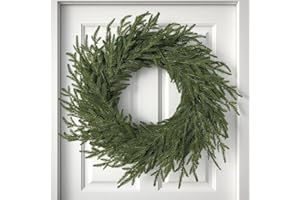 Real Touch Norfolk Pine Wreath for Front Door, Faux Pine Needles Green Fake Wreath Artificial Christmas Wreaths for Walls Win