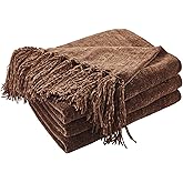 CozeCube Chenille Throw Blanket for Couch, Cozy Plush Fuzzy Decorative Dark Brown Blanket with Fringe Tassels, Lightweight Throws for Bed Sofa Gift Home Decor, 50"X60"