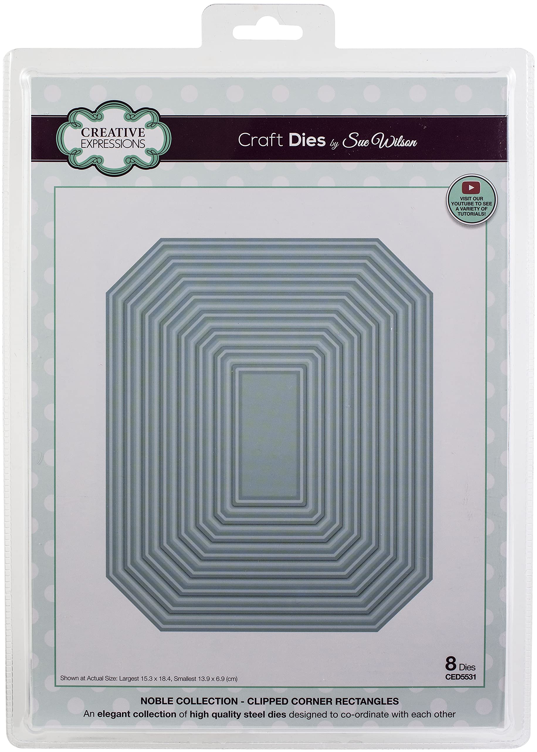 Creative Expressions Sue Wilson-Noble Clipped-Corner Rectangles Craft Die, Metal, Largest 15.3 x 18.4 cm,CED5531