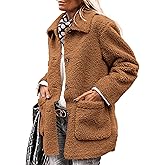 PRETTYGARDEN Women's Winter Faux Fur Coats Long Sleeve Lapel Button Down Pockets Fleece Sherpa Jacket Casual Trendy Outerwear