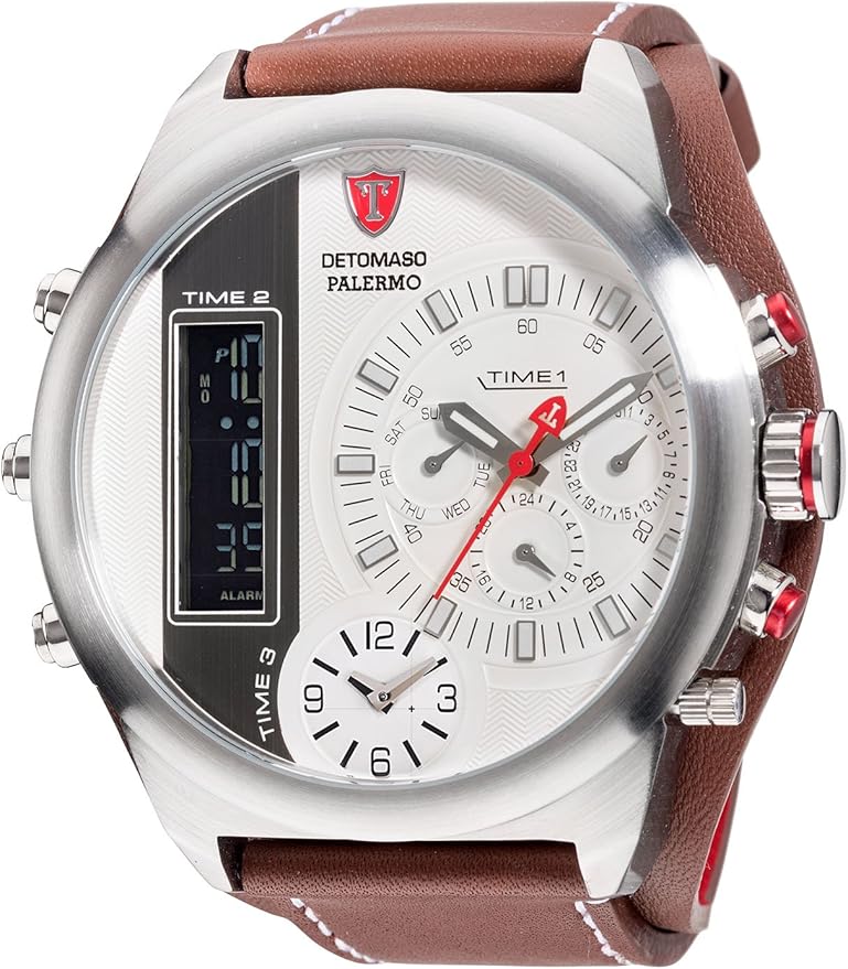 DETOMASO HerrenMultifunktionsuhr Palermo mit Alarmfunktion, Chronograph und Beleuchtung. Großes