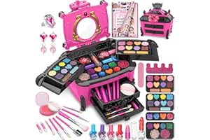 MOZOK Kids Makeup Kit for Girl, Washable Makeup Set Toy with Real Cosmetic Case for Little Girls, Pretend Play Makeup Beauty Set Birthday Make Up Toys for Age 3 4 5 6 7 8 9 10 11 12 Years Old Girl Gifts