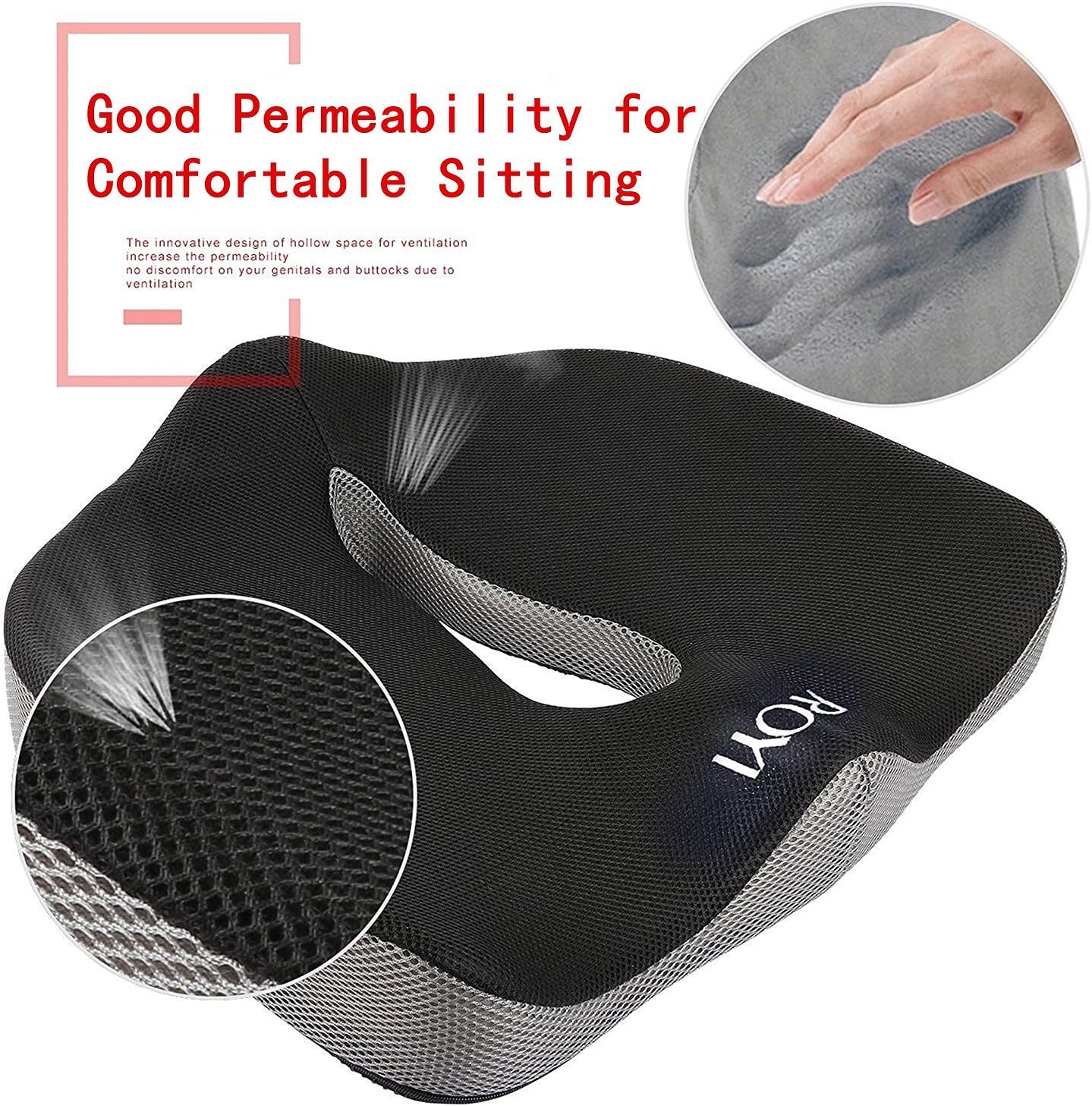 ROYI Memory Foam Seat/Chair Cushion for Relieves Back, Sciatica Pain，Tailbone Pain, Coccyx, Degenerating Disc, Orthopedic, Osteoarthritis, Sacrum, Prostate Cushion, Low Back Pain Cushion，Hip Shaping : Office Products