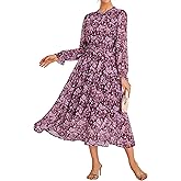 GRACE KARIN Women's Long Sleeve Maxi Dress 2026 Chiffon Flowy Wedding Guest Dresses Floral Dress with Pockets