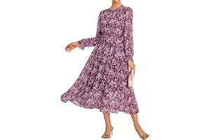 GRACE KARIN Women's Long Sleeve Maxi Dress Fall 2025 Chiffon Flowy Wedding Guest Dresses Floral Tiered Dress with Pockets
