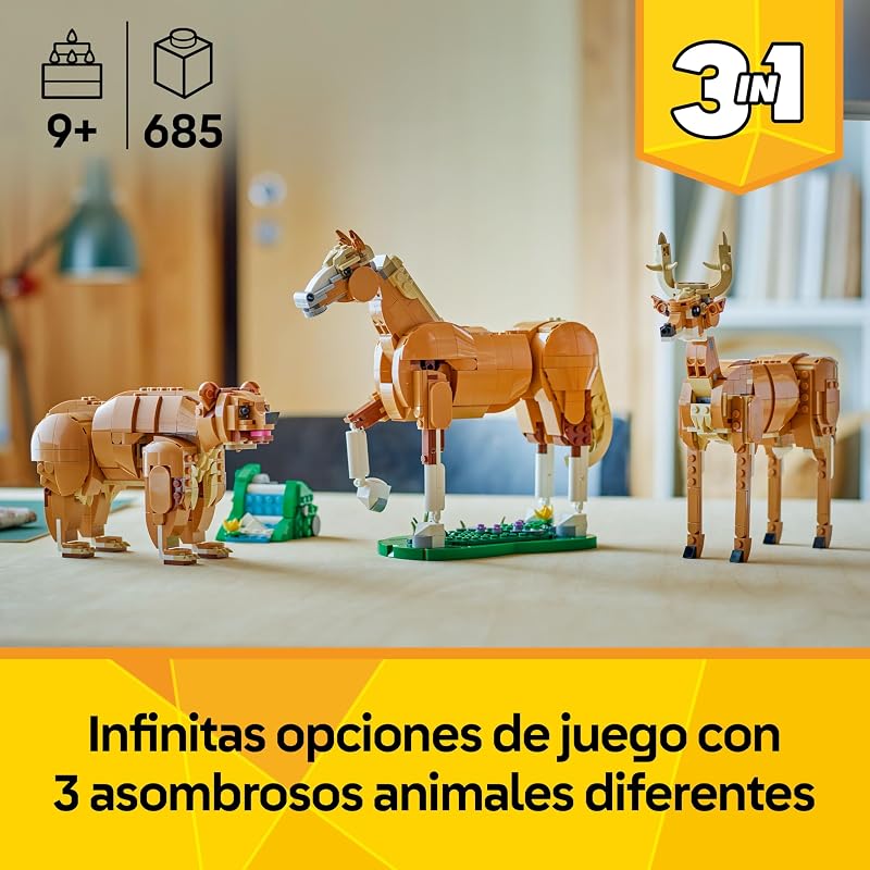 Criador 3 em 1 Brinquedo Nobre de Cavalo - Conjunto com Animáveis Transformáveis em Figura de Urso ou Veado Articulado - Presente para Raparigas e Rapazes 9+ Anos - Decoração do Quarto 31166