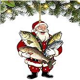 2025 Funny Fishing Ornaments for Christmas Tree,Personalized Santa Christmas Tree Decor,2D Shatterproof Christmas Hanging Ornaments with Gift Package