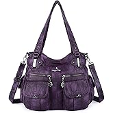 Angel Kiss Women's Designer Handbag Large Double Zipper Multi Pocket Washed Leather Purse