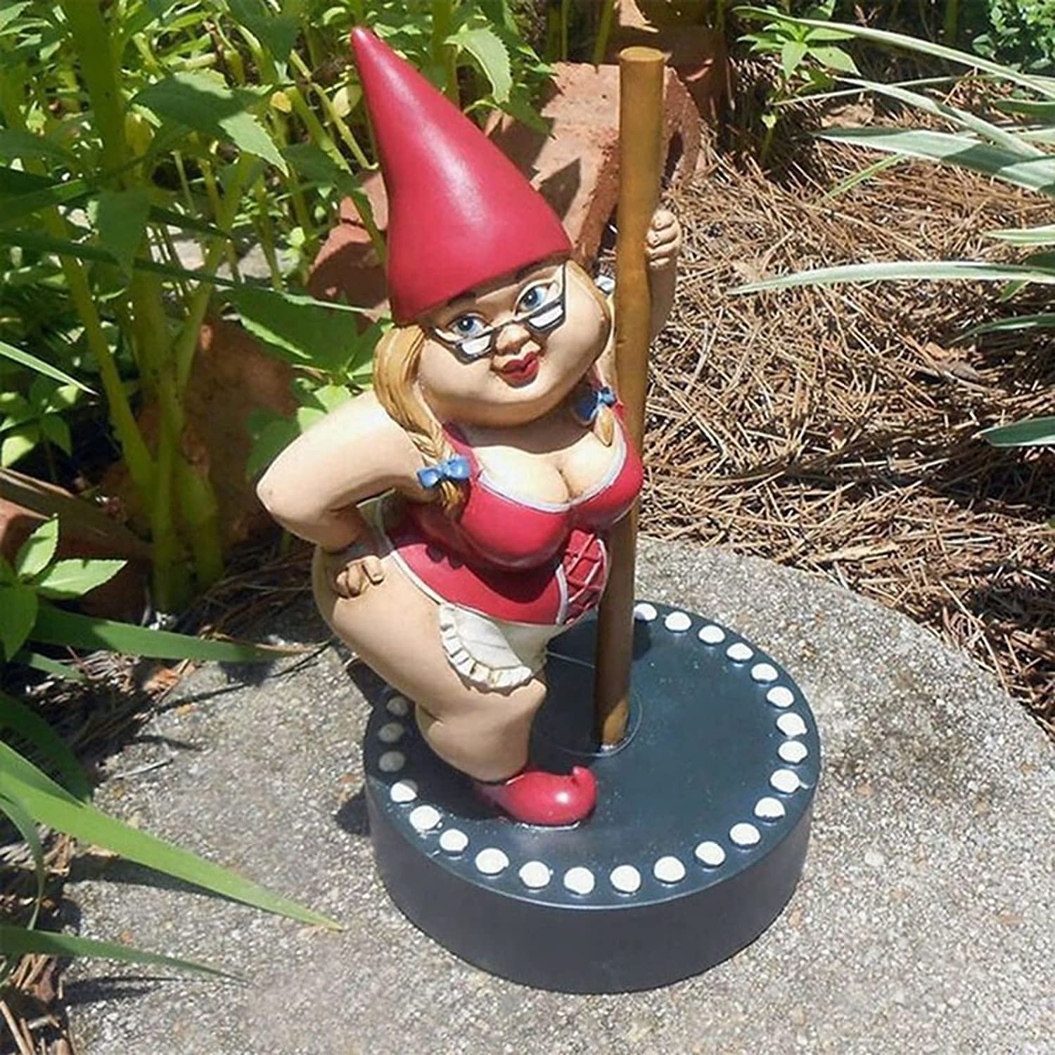 Photo 1 of Funny Woman Dancing Gnome, Pole Dance Garden Gnomes, Funny Outdoor Indoor Statue for Home, Creative Figurine Decoration for Patio Lawn Garden Yard Art (Red)