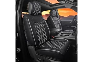 JOJOBAY Car Seat Covers for Dodge Ram,Fit 2009-2025 1500/2500/3500 HD Pick-up Truck,Crew,Regular,Quad,Mega Cab,Waterproof Synthetic Leather Seat Covers(5PCS-Full Set,Black-White)