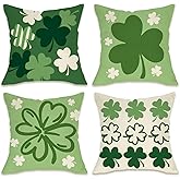 Fahrendom St Patricks Day Decorative Throw Pillow Covers 18 x 18 Set of 4, Lucky Shamrock Clover Porch Patio Outdoor Pillowcase, Irish Spring Sofa Couch Cushion Case Home Decor
