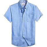 DELCARINO Mens Oxford Shirt Short Sleeve Regular Fit Casual Button Down Shirt with Pocket