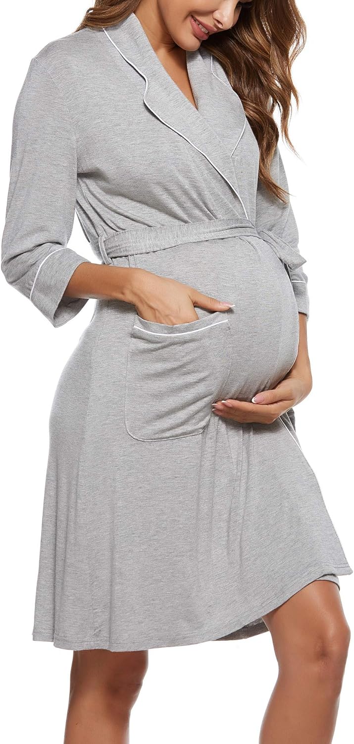 Molliya Maternity Nursing Robe Women Printed Pregnancy Hospital Delivery Pockets Bathrobe at  Women’s Clothing store