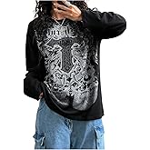 SOLY HUX Women's Gothic Oversized Tops Long Sleeve Crew Neck Graphic Tee Shirts Y2k Grunge Clothes