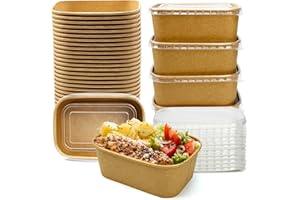 Seuqhck 50 Pack Paper Meal Prep Containers with Lids, 20 oz Disposable and Compostable Take out Food Containers Rectangular t