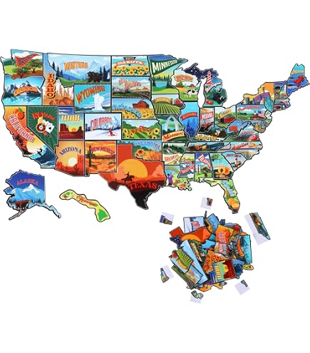 Washington State Souvenir Fridge Magnet - Map & Landmarks Collage Design