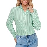 siliteelon Button Down Shirts for Women Striped Oxford Shirts Wrinkle Free Casual Dress Shirt Long Sleeve Work Blouses Tops