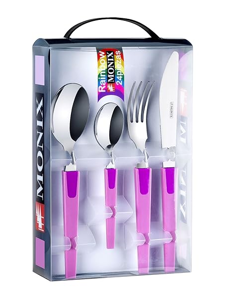 Monix Rainbow - Set 24 piezas cubiertos de acero inox 18/c, color malva