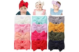 Cinaci 12 Pack Oversized Colorful Solid Stretchy Nylon Headbands with Big Bow Large Knot Hair Bows Soft Elastic Hair Bands Hair Accessories Wide Headwraps for Newborn Baby Girls Infants Toddlers Kids