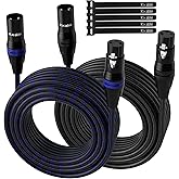 XLR Microphone Cable 4 Feet (2 Pack, Multi Colored), 3 Pin Shielded Balanced Male to Female Mic Patch Cord, Nylon Braided, Zinc Alloy Shells, OFC, for Amplifier, Speaker, Mixer with 5 Cable Ties