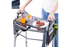 BAGSFY Walker Tray with Cup Holder & 2 Side Pockets, Folding Walker Table for Seniors | Sturdy, Easy-Clean Tray with PEVA Surface | Universal Fit for Standard Walkers, Walker Accessory for Elderly