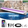 Weejian Waterfall Spillway Stainless Steel Pond Waterfalls with Color Changing LED Light, Outdoor Pool Fountain Water Feature Kit for Garden Patio Swimming Pool Koi Ponds Decor-36"x8"x4"