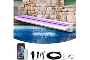 Weejian Waterfall Spillway Stainless Steel Pond Waterfalls with Color Changing LED Light, Outdoor Pool Fountain Water Feature Kit for Garden Patio Swimming Pool Koi Ponds Decor-36"x8"x4"