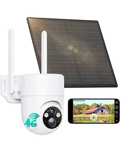 LIWAN Cellular Security Camera, No WiFi Security Camera, 4G LTE Solar Cameras Wireless Outdoor for Home Security with Color Night Vision, 360° Live View Battery Powered, PIR Sensor, Built in SIM Card