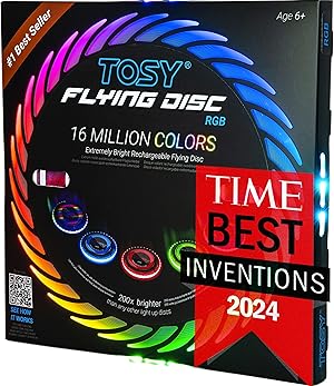 TOSY Flying Disc – 108 RGB-LEDs (Mehrfarbig) oder 36 einfarbig, hell, Smart-Modi, Ostergeschenk, Outdoor-Spielzeug für Kinder & Erwachsene, Auto-Aufleuchten, wiederaufladbar, wasserdicht, 175 g