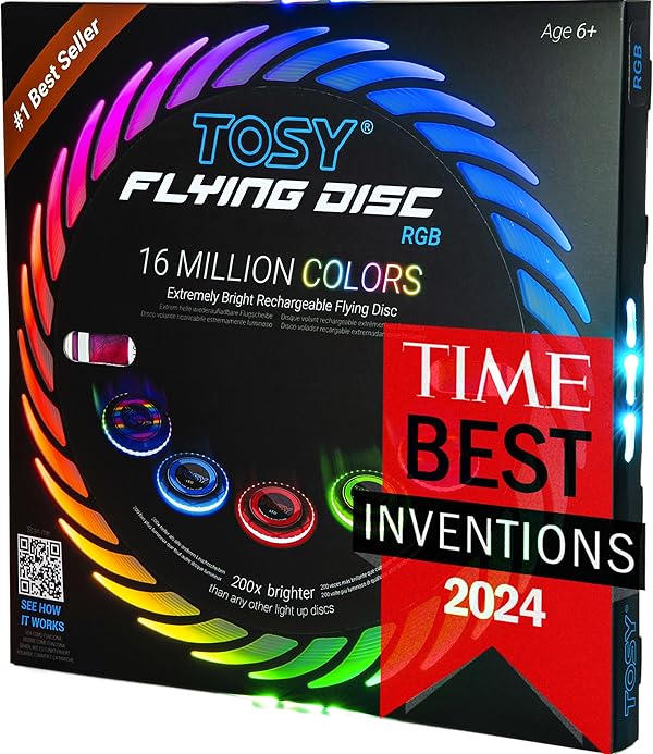TOSY Flying Disc – 108 RGB-LEDs (Mehrfarbig) oder 36 einfarbig, hell, Smart-Modi, Ostergeschenk, Outdoor-Spielzeug für Kinder & Erwachsene, Auto-Aufleuchten, wiederaufladbar, wasserdicht, 175 g