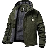 CHEXPEL Mens Fall and Winter Utility Jacket Relaxed Fit Work Coat Fleece Lined Hooded canvas Jacket