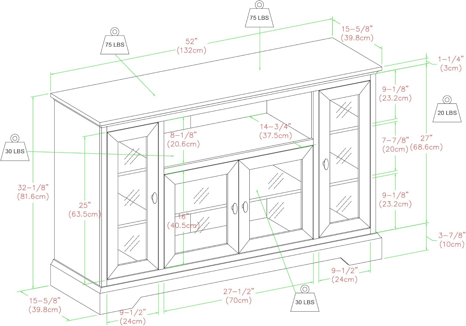 Walker Edison Traditional Wood Universal Stand for TV's up to 58" Flat Screen Living Room Entertainment Center, 52 Inch, White: Furniture & Decor