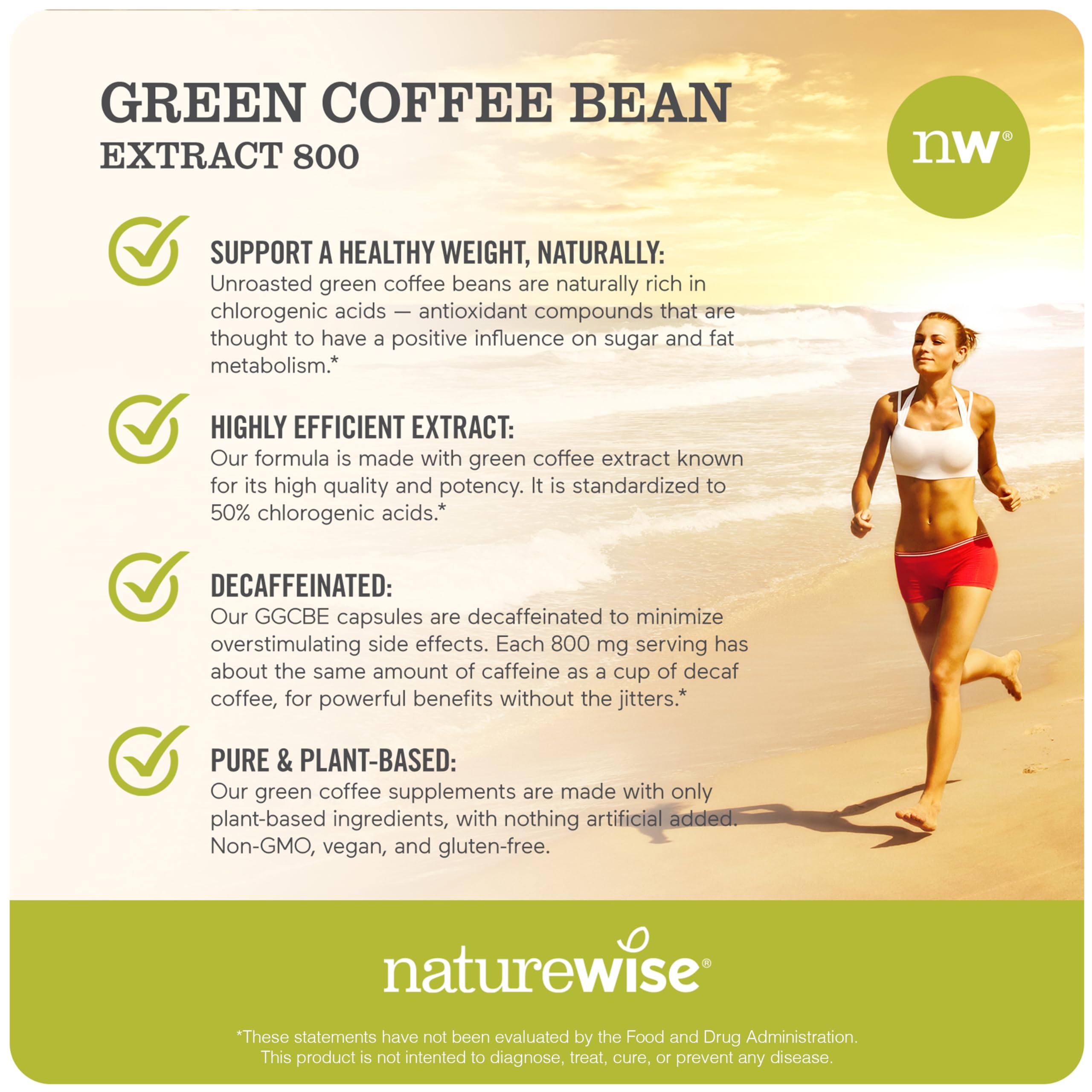 NatureWise Green Coffee Bean Extract 800mg - with 50% Chlorogenic Acids - Support for Weight Goals, Energy, and Antioxidants - Vegan, Non-GMO - 60 Capsules[1-Month Supply]