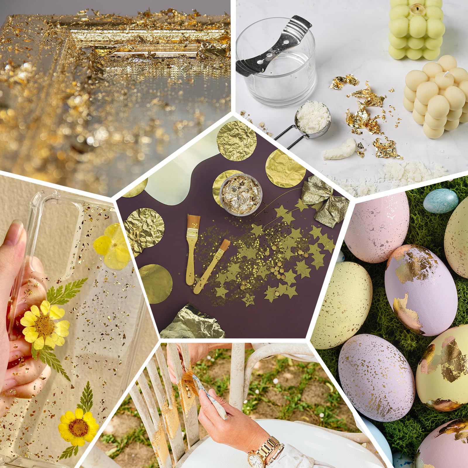 Gold Foil Flakes for Resin, Gold Leaf Flakes, Gold Flakes for Crafts, Nail Art, Painting, Crafts, Slime and Resin Jewelry Making, DIY Crafts, 10g Metallic Gold Foil Flakes