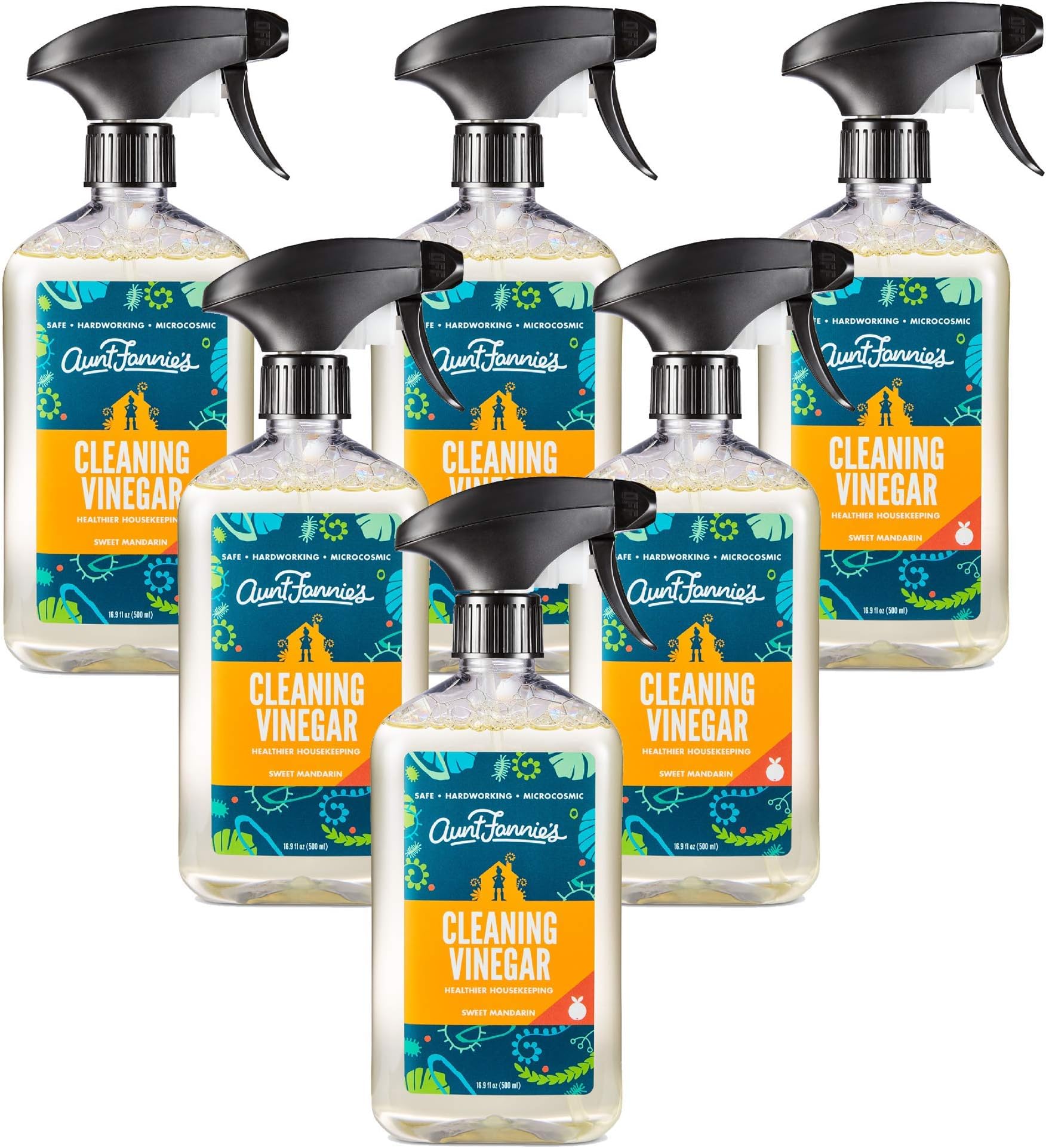 Aunt Fannie's All Purpose Cleaning Vinegar 16.9 Ounces, Multipurpose Surface Spray Cleaner (Sweet Mandarin, Pack of 6)