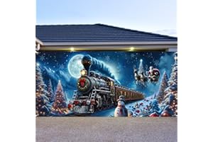 Preboun Christmas Polar Believe Garage Door Decoration 7 x 16 ft Vintage Believe Train Garage Door Banner Cover Polar Santa Garage Backdrop for Xmas Eve Holiday Outdoor Wall Decor