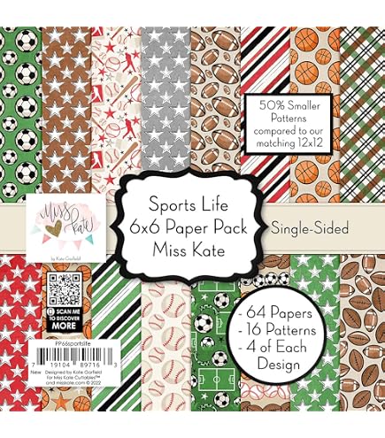 Whaline 60 Blatt Sport-Musterpapier – Doppelseitig, 14 X 21 Cm, Für Scrapbooking, Karten, DIY