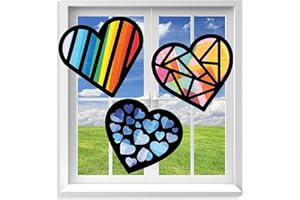 VHALE Suncatchers Craft 3 Sets (9 Cutouts) w Tissue Papers Stained Glass Effect Paper Sun Catcher Kit, Window Art, Classroom Crafts, Creative Art Projects, Kids Party Favors (Valentine Heart)