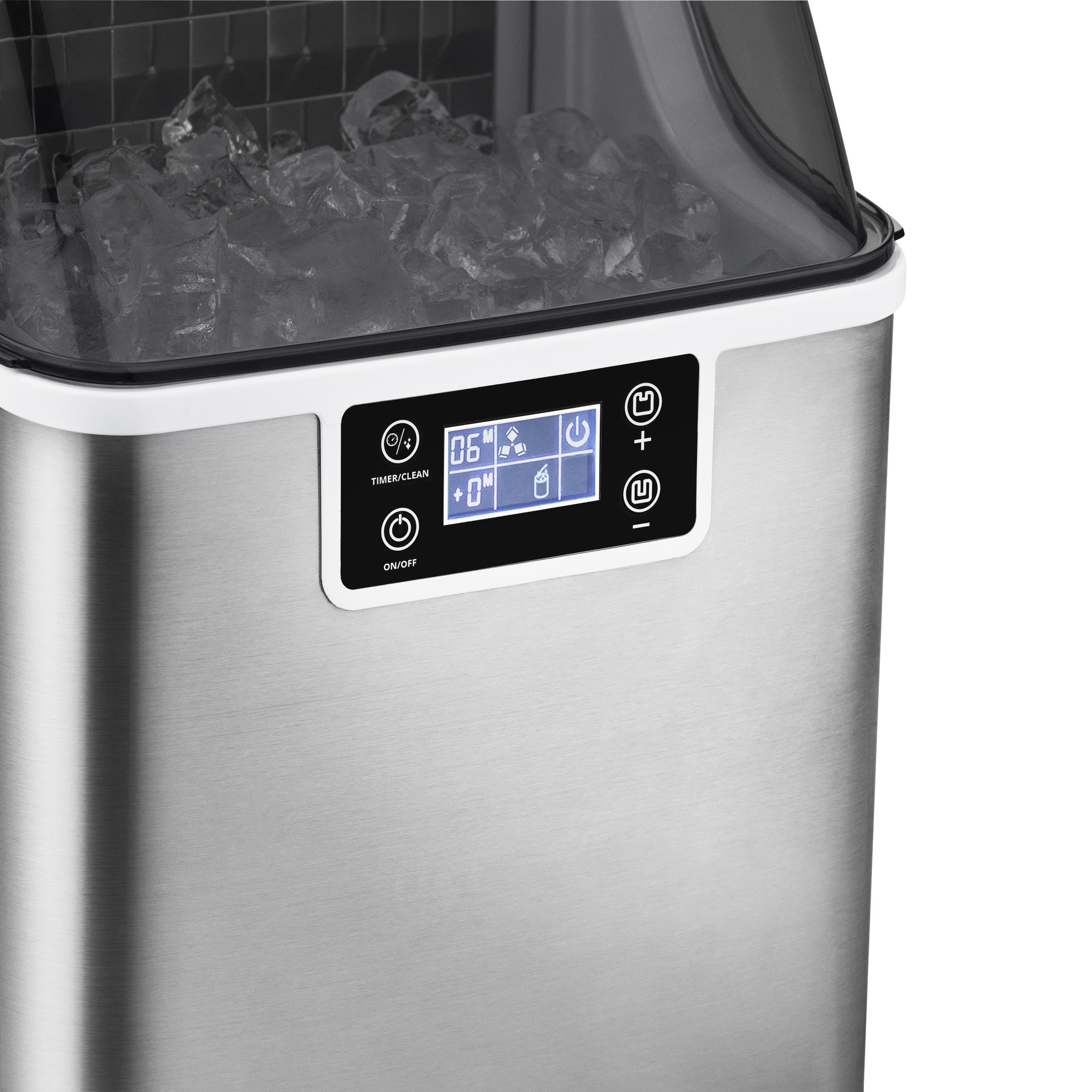 Newair Countertop Clear Ice Maker, 45lbs/Day Ice Cube Machine, Self-Cleaning Function and Custom Ice Thickness, Portable Ice Maker, 24H Timer, Ideal for Home Office and Outdoor Bar, Stainless Steel