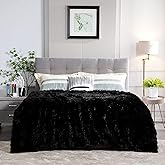 JONIYEAR Extra Large Decorative Fluffy Faux Fur Blanket Queen Size 80" x 90", Soft Luxury Lightweight Furry Blankets, Solid Cozy Shaggy Plush Thick Warm Fuzzy Blankets for Winter Bed Couch, Black